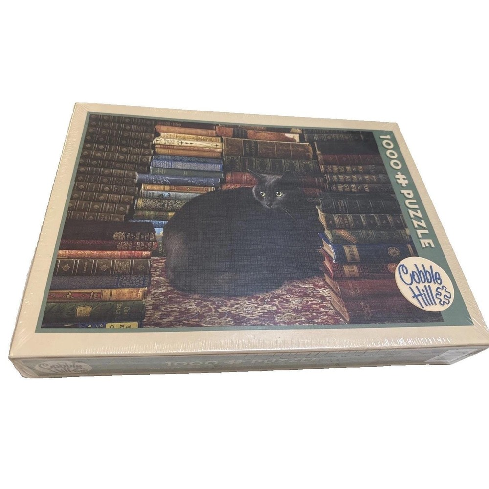 Black Cat Puzzle In Library 1000 Pc Jigsaw 26.265"x19.25" Cobble Hill, Brand New